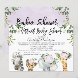 Licht Paarse Safari Virtual Baby shower Uitnodigin Kaart