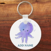 Licht Paarse Schattigee Octopus Waterverf Custom N Sleutelhanger (Achterkant)