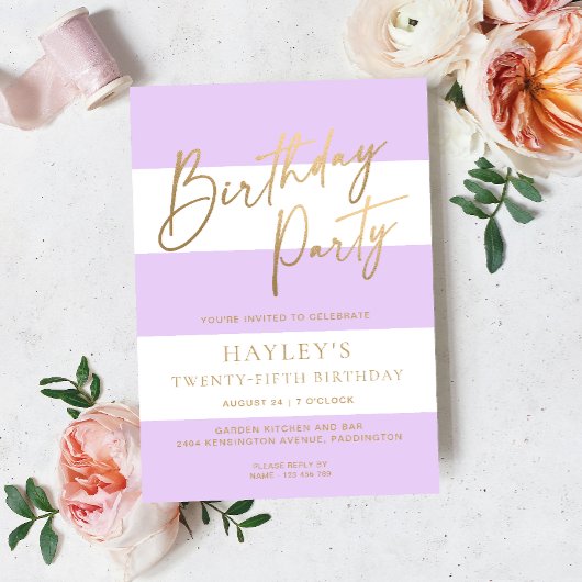 Licht Paarse Streep Goud Verjaardag Kaart