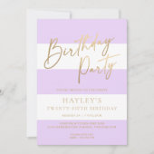 Licht Paarse Streep Goud Verjaardag Kaart (Voorkant)