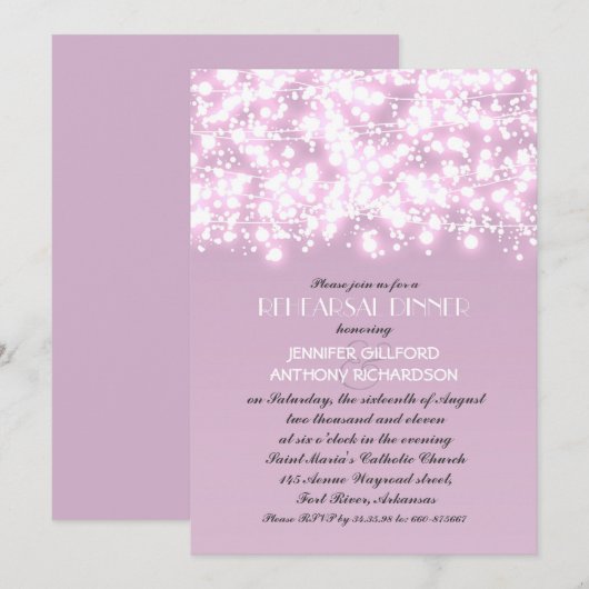 Licht paarse String Lights Repetitie Diner Kaart (Voorkant / Achterkant)