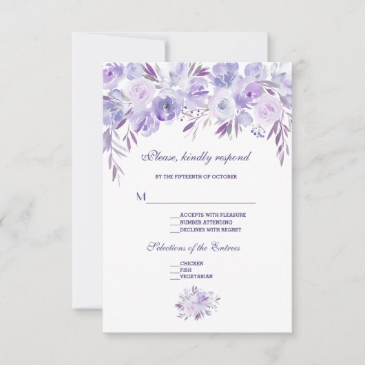 Licht Paarse Stusty Blue Floral Wedding RSVP (Voorkant)