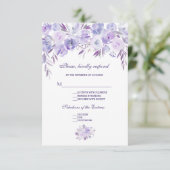 Licht Paarse Stusty Blue Floral Wedding RSVP (Staand voorkant)