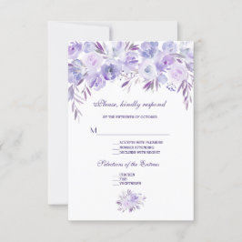 Licht Paarse Stusty Blue Floral Wedding RSVP Kaartje