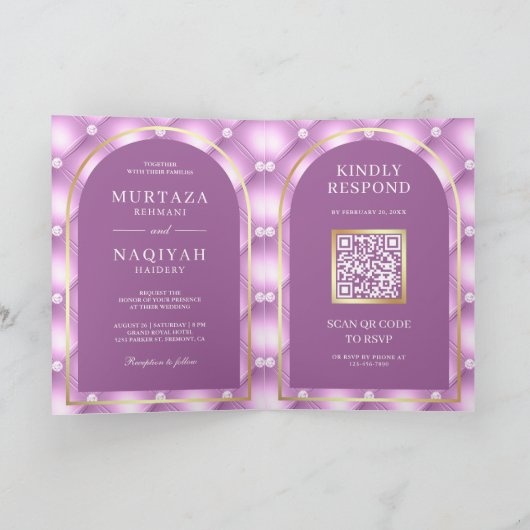 Licht Paarse Tufted Patroon QR Code Moslim Bruilof (Binnen)