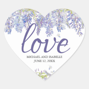 Licht Paarse Waterverf Bloemen Hart Liefde Hart Sticker