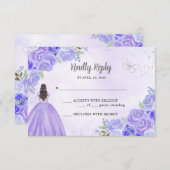 Licht Paarse zilveren bloemprinses Quinceañera RSVP Kaartje (Voorkant / Achterkant)