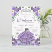 Licht Paarse Zilveren Vlinder Prinses Quinceanera Kaart (Staand voorkant)