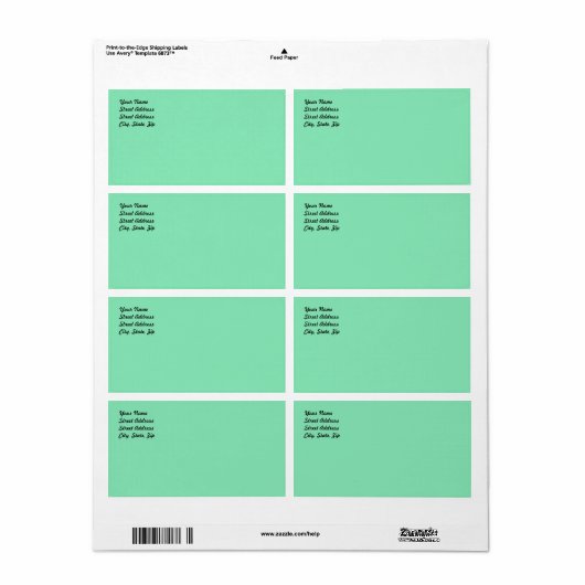 Licht pasta Mint Green Verzendlabel (Full Sheet)