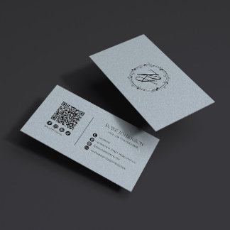 Licht Pastel Blauw Monogram QR & Social Media Visitekaartje