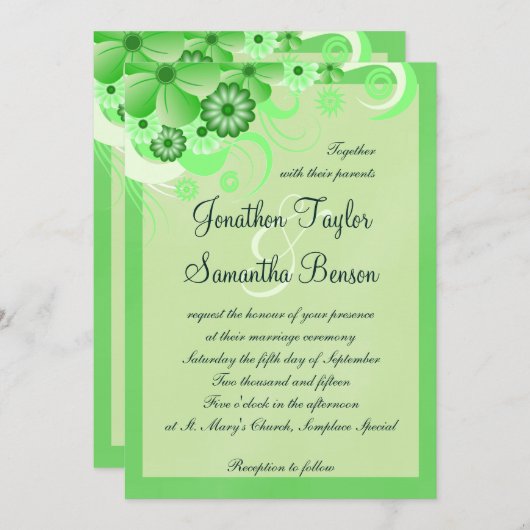 Licht Pastel Groen Bloemen 5x7 Bruiloft Uitnodigin Kaart (Voorkant / Achterkant)