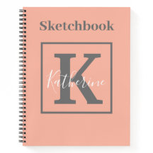 Licht Peach Monogram Naam Schetsboek Notitieboek