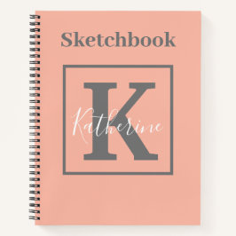 Licht Peach Monogram Naam Schetsboek Notitieboek