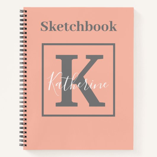 Licht Peach Monogram Naam Schetsboek Notitieboek (Voorkant)