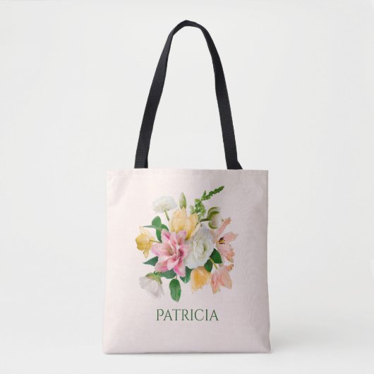  Licht Peach Spring Floral gepersonaliseerd Tote Bag (Voorkant)