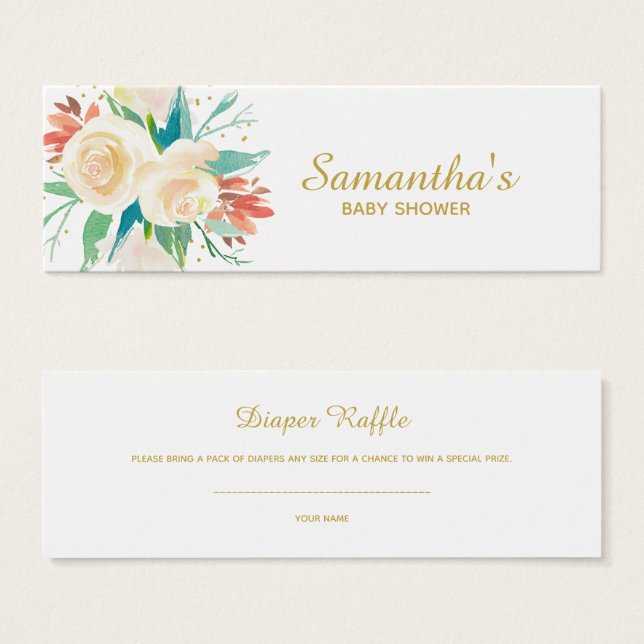Licht perzik bloemig Baby shower luier Raffle Mini Visitekaartjes (Voorkant /achterkant)