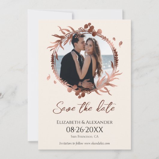 licht perzik krans foto bewaar de datum kaart (Voorkant)