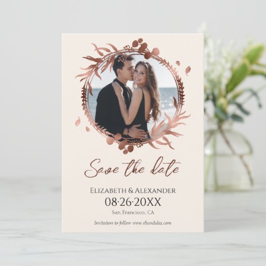 licht perzik krans foto bewaar de datum kaart (Staand voorkant)