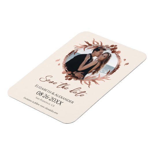 licht perzik krans foto bewaar de datum magneet (Linkerzijde)