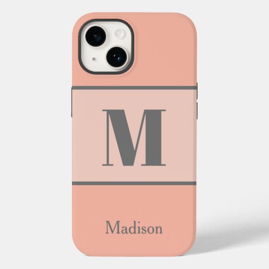 Licht perzik Monogram Naam Case-Mate iPhone Case (Achterkant)