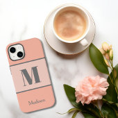 Licht perzik Monogram Naam iPhone Hoesje