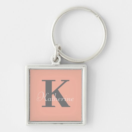 Licht perzik Monogram Naam Sleutelhanger (Voorkant)