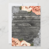 Licht perzik Rozen Grijze Rustic White Lace Weddin Kaart (Achterkant)