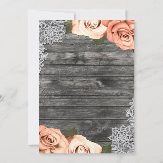 Licht perzik Rozen Grijze Rustic Wood Weddenschap Kaart (Achterkant)