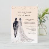 Licht perzik traditionele bruid bruidegom bruiloft kaart (Staand voorkant)