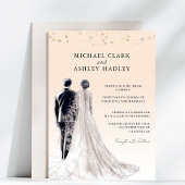 Licht perzik traditionele bruid bruidegom bruiloft kaart