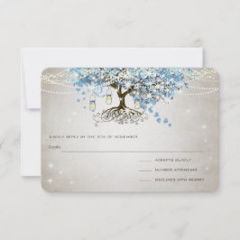 Licht Poeder Blauw Hart Blad Boom Bruiloft RSVP Kaartje