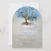 Licht Poeder Blauw Hart Blad Boom Huwelijk Kaart (Voorkant)