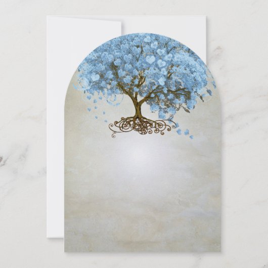 Licht Poeder Blauw Hart Blad Boom Huwelijk Kaart (Achterkant)