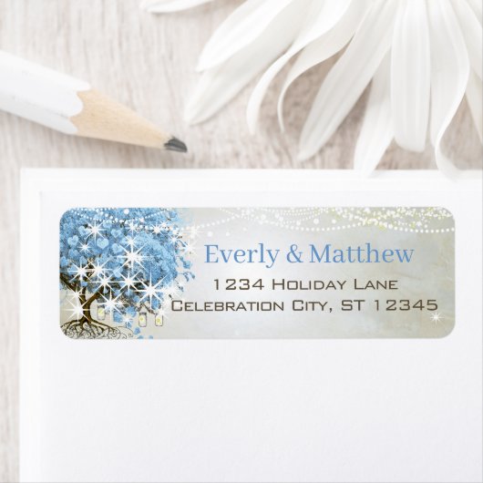 Licht poeder blauw hart blauw bladerblad retouradr etiket (Insitu)