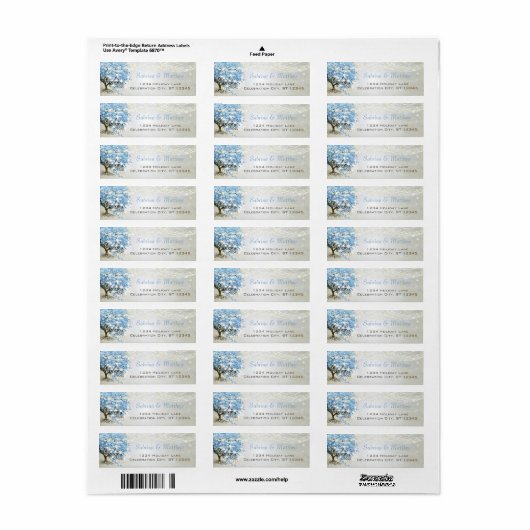 Licht poeder blauw hart blauw bladerblad retouradr etiket (Full Sheet)