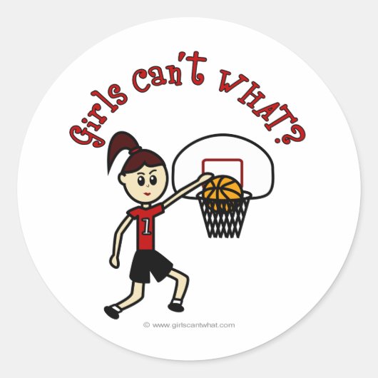 Licht rode vrouwen Basketball Ronde Sticker (Voorkant)