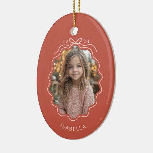 Licht Rood Blush Roze Foto Eenvoudige Bow Ornament (Links)