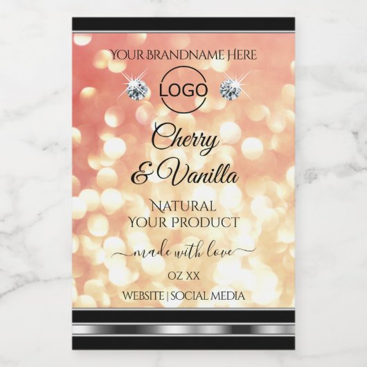 Licht rood Glitter Product Label Diamonds Logo Voedselcontainer Etiket (Enkel label)
