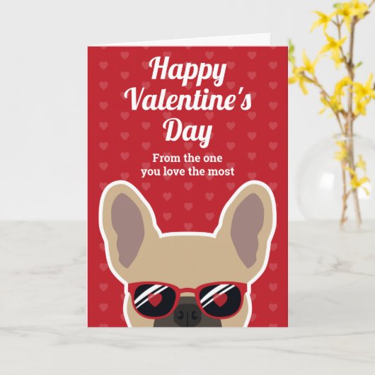 Licht roomkleurige Franse Bulldog Valentijnskaart Kaart (Gele Bloem)