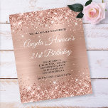 Licht Roos Gold Glitter 21st Birthday Paper Flyer<br><div class="desc">Een goedkoop budgetartikel zonder enveloppen met een glamoureuze fancy 21e verjaardag uitnodiging voor haar. Faux dunne roos goudglitter tegen een faux bleek blush en roos gouden glansmachine folie grafisch afbeelding. Alle dunne en glanzende elementen in dit moderne, girale ontwerp zijn digitale beelden. De mooie zachte folie met metalen folie digitale...</div>