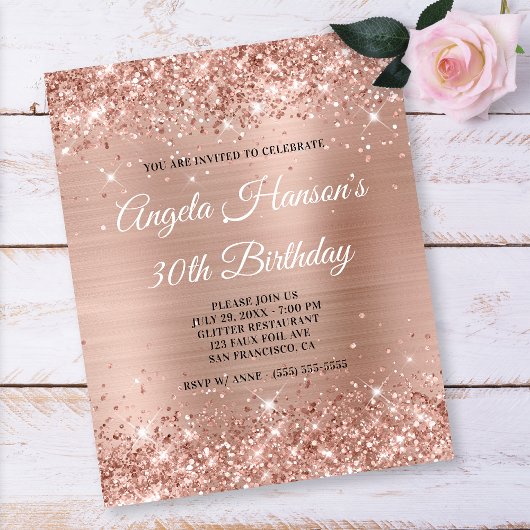 Licht Roos Gold Glitter 30th Birthday Paper Flyer