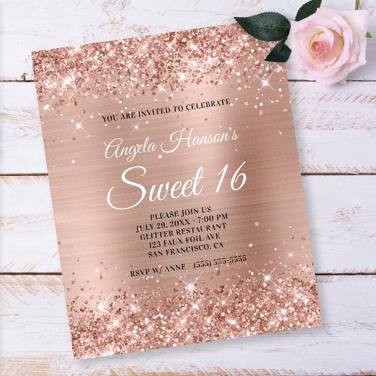 Licht Roos Gold Glitter Sweet 16 Papierbrochure Flyer