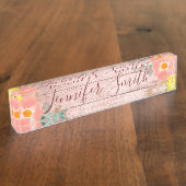 Licht Roos Gold Rustic Wood Waterverf Naambordje (Zijkant)