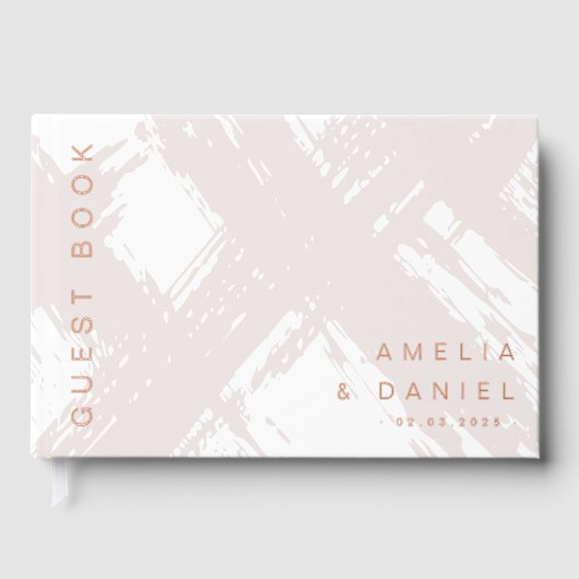 Licht roos grijs penseelstreken namen bruiloft fol gastenboek (Voorkant)