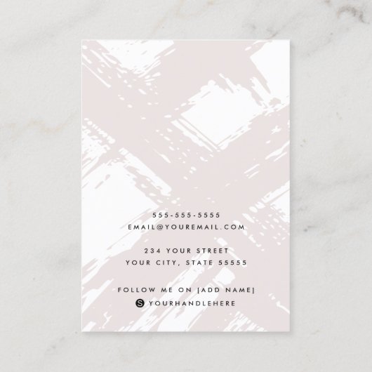 Licht roos grijs penseelstreken oorbel display kaa visitekaartje (Achterkant)