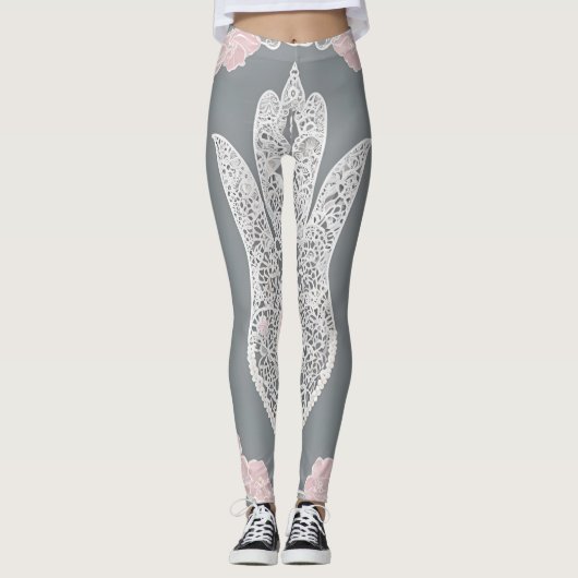 Licht Roos op Lace AI kunst Leggings (Voorkant)