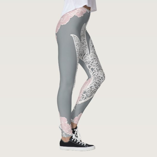 Licht Roos op Lace AI kunst Leggings (Rechts)