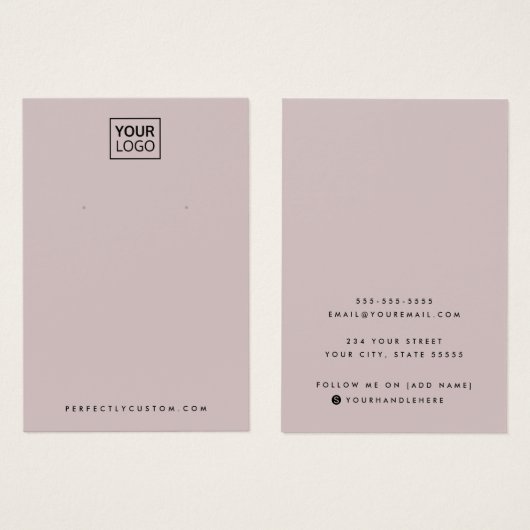 Licht roos taupe logo oorbel display kaart (Voorkant /achterkant)