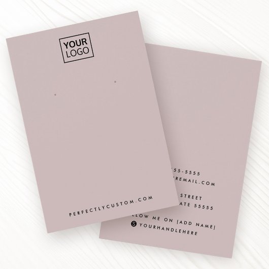 Licht roos taupe logo oorbel display kaart