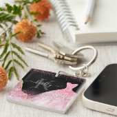 Licht Roze Aquarel Glitter Jurk Monogram Sleutelhanger (Voorkant Rechts)